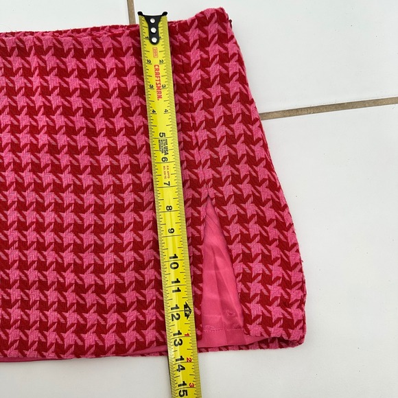 AFRM Melody Pink &‎ Red Houndstooth Mini Skirt with Slit - S/P - Picture 8 of 9